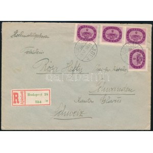1946 (15. díjszabás) Ajánlott levél 24 db Milliós 5 millió P bélyeggel bérmentesítve, Budapestről Svájcba küldve...