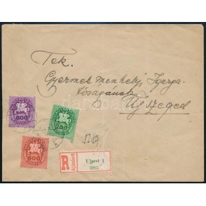 1946 (16. díjszabás) Ajánlott levél 3 klf Lovasfutár bélyeggel / Registered cover with Mi 889, 890...