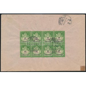 1946 (27. díjszabás) Levél 50 ezer AP 8-as tömbbel bérmentesítve / Mi 936 block of 8 on cover