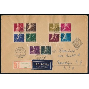 1947 Szabadsághőseink sor légi ajánlott FDC-n az USA-ba küldve (40.000) / Mi 971...