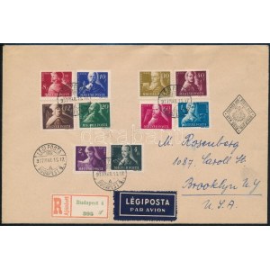 1947 Ajánlott légi levél Szabadsághőseink sorral első napi bélyegzéssel Brooklynba...