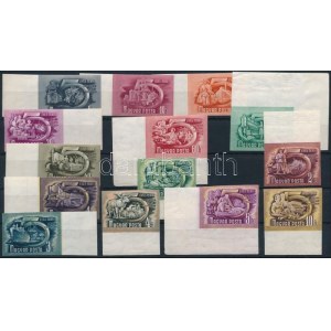 1950 Ötéves terv I. ívszéli vágott sor (90.000) (szokásos ráncok) / Mi 1069-1082 imperforate margin set (minor creases...