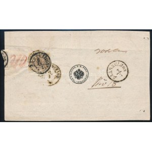 1854 6kr tértivevényen + egy másik 6kr bélyeg darabja a hátoldalon / 6kr + a piece of a 6kr on Retour Recepisse ...
