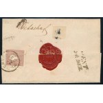 ~1858 15kr (hajtott) + 10kr (kettétépett) ajánlott levélen / 15kr (folded) + 10kr (torn in two) on registered cover ...