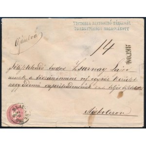 ~1866 3 x 5kr ajánlott levélen (2 bélyeg bontásnál eltépve) / on registered cover KLAUSENBURG - Miskolcz ...