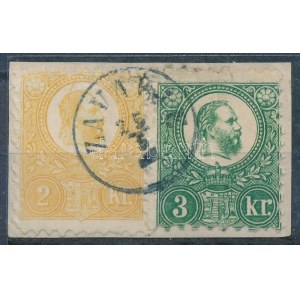 1871 Réznyomat 2kr + 3kr kivágáson, az évszám helyén vakbélyegzés / on cutting