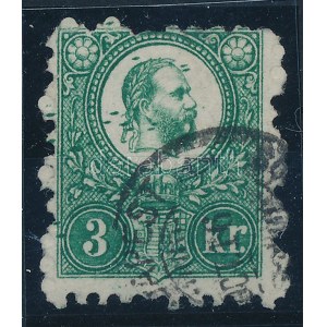 1871 Réznyomat 3kr a fej mellett sok zöld folt, talán hidegtűnyomok / green paint spots