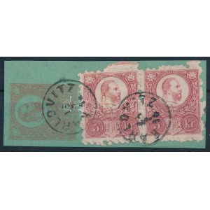 1871 Réznyomat 5kr pár díjjegyes kivágáson / on PS-cutting KARLOVITZ (tömbfogak) (Gudlin 250 p...