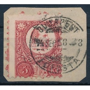 1871 Réznyomat 5kr kétirányú elfogazással kivágáson / on cutting with shifted perforation BUDAPEST / FŐPOSTA...