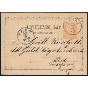 1873 2kr díjjegyes levelezőlap / PS-card PISKI - Peset