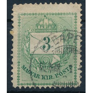 1874 3kr durva gyöngyjavítással (ex Lovász) / with retouche