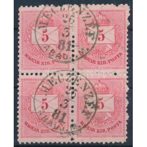 1874 5kr négyestömb 11 1/2 fogazással MECZENZÉF