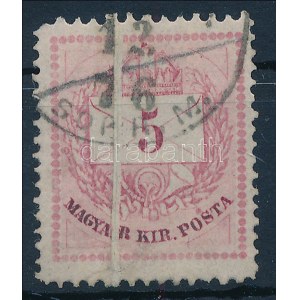 1874 5kr nagy, széles papírránccal / paper crease