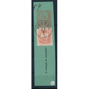 1874 5kr I. típus Réznyomat díjjegyes kivágáson, durva gyöngyjavítással (ex Lovász) / Mi 17 with retouche on PS...