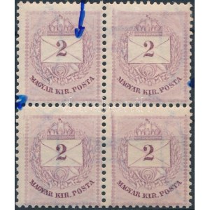 1881 2kr négyestömb karcokkal, utánmetszéssel (ex Lovász) / block of 4 with scratches, retouche