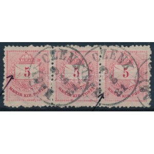 1881 5kr hármascsík festékfoltokkal / stripe of 3 with paint spots NAGY-CZENK