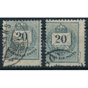 1881 2 db 20kr látványosan elfogazva / shifted perforation