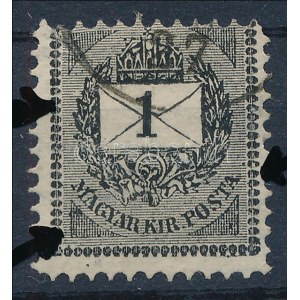 1888 1kr elfogazva, lemezhibákkal / shifted perforation, plate flaws