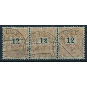 1889 12kr hármascsík: típusösszefüggés foltokkal / with paint spots