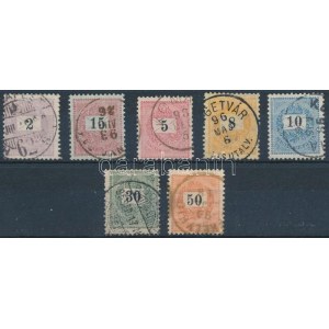 1889 7 db krajcáros bélyeg nyitott boríték tévnyomattal / 7 stamps with plate variety