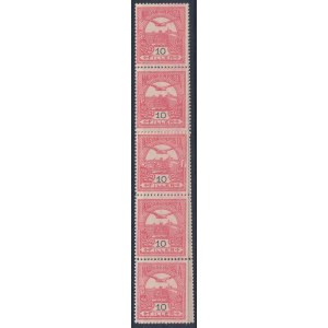 1912 Turul 10f kármin tekercsbélyeg hajtott, ragasztott 10-es csík / 10f coil stamp: stripe of 10