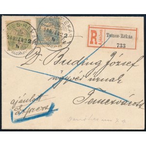 1900 Ajánlott expressz levél 4 db Turul bélyeggel / Registered express cover with 65f franking TEMES-RÉKÁS...