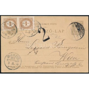 1900 2kr díjjegyes levelezőlap Bécsbe küldve, ott portózva / PS-card to Vienna...
