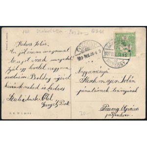 1907 Képeslap SZAKOLCZA-POZSONY vasúti mozgóposta bélyegzéssel / Postcard with railway postmark