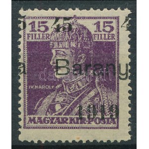 Baranya I. 1919 Károly 45f/15f próbanyomat / Mi VII. proof. Signed: Bodor
