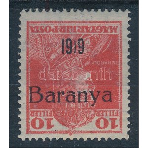 Baranya I. 1919 Károly 10f fordított felülnyomással (**22.000) / Mi 35 with inverted overprint. Signed...