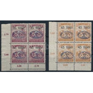 Debrecen I. 1919 2 klf Arató 4-es tömb / Mi 23, 25 block of 4. Signed: Bodor