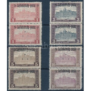 Nyugat-Magyarország III. 1921 4 klf pár, mindegyikből egy érték hármaslyukasztással (26.700) / 4 pairs, 1...