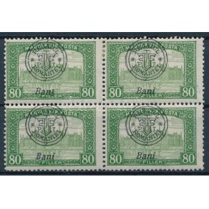 Nagyvárad 1919 Parlament 80f négyestömb fordított i betű lemezhibával / Mi 39 II. block of 4 with plate variety...