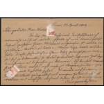 1919 8f díjjegyes levelezőlap csehszlovák bélyeggel kiegészítve Léváról Bécsbe / 8f PS...