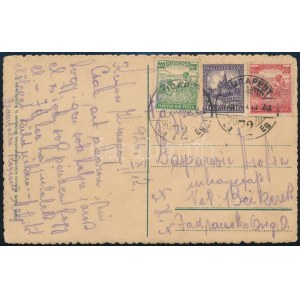 1926 Képeslap 3 színű vegyes bérmentesítéssel Budapestről Szerbiába ...