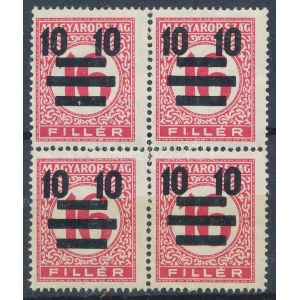 1931 Kisegítő portó 10/16f négyestömb IX-es vízjel / Mi 119 B block of 4