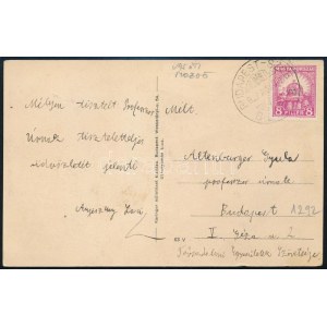 1927 Képeslap BUDAPEST-SZOB vasúti mozgóposta bélyegzéssel / Postcard with railway postmark