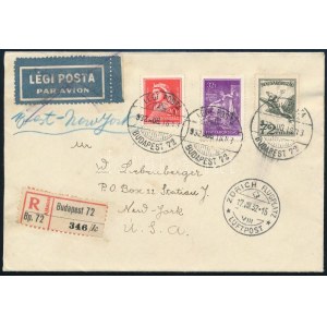 1932 Ajánlott légi levél Budapestről Zürichen át New Yorkba ...