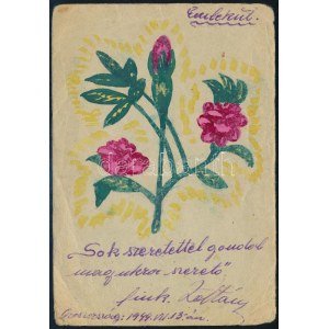 1944 Rajzos tábori posta levelezőlap / Field postcard with drawing