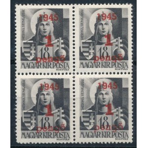 Nagyvárad 1945 Hadvezérek 1P/18f négyestömb I. és III. típus / block of 4, type I. + III. Signed...