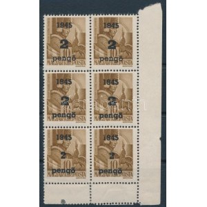 Nagyvárad I. 1945 Hadvezérek 2P/10f hatostömb, benne mindhárom típusú felülnyomás (41.000) / block of 6, type I+II+III...