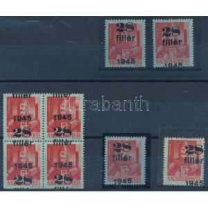 1945 Kisegítő 8 db 28f/5f elcsúszott felülnyomással / 8 x Mi 784 with shifted overprint