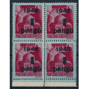 1945 Kisegítő 4P/30f négyestömb papírránccal / Mi 807 block of 4 with paper crease