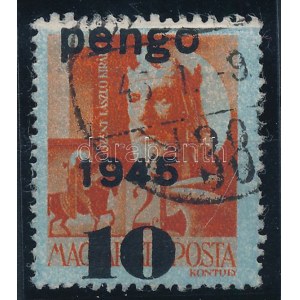 1945 Kisegítő 10P/2f eltolódott felülnyomás és a alapszínnyomat / Mi 814 with shifted overprint and burelage...