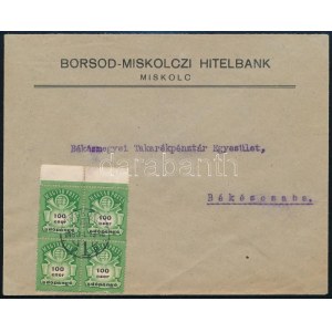 1946 (27. díjszabás) Távolsági levél 100 ezer AP négyestömbbel bérmentesítve...
