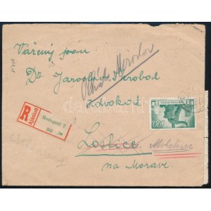 1946 Ajánlott levél Csehszlovákiába 18 db Újjáépítés 500P bérmentesítéssel ...