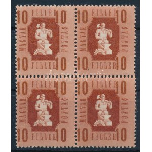 1946 Forint-fillér 10f négyestömb elfogazva / Mi 948 block of 4 with shifted perforation