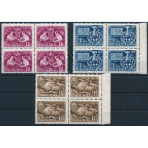 1950 Sakk sor négyestömbökben / Mi 1092-1094 in blocks of 4