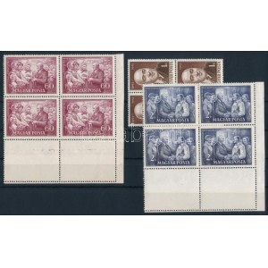 1952 Rákosi Mátyás sor négyestömb, 2-2 üres mezővel / Mi 1221-1223 blocks of 4, with 2...