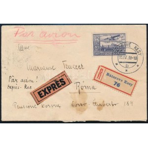 1938 Ajánlott, expressz, légi levél Rómába / Registered express airmail cover to Rome